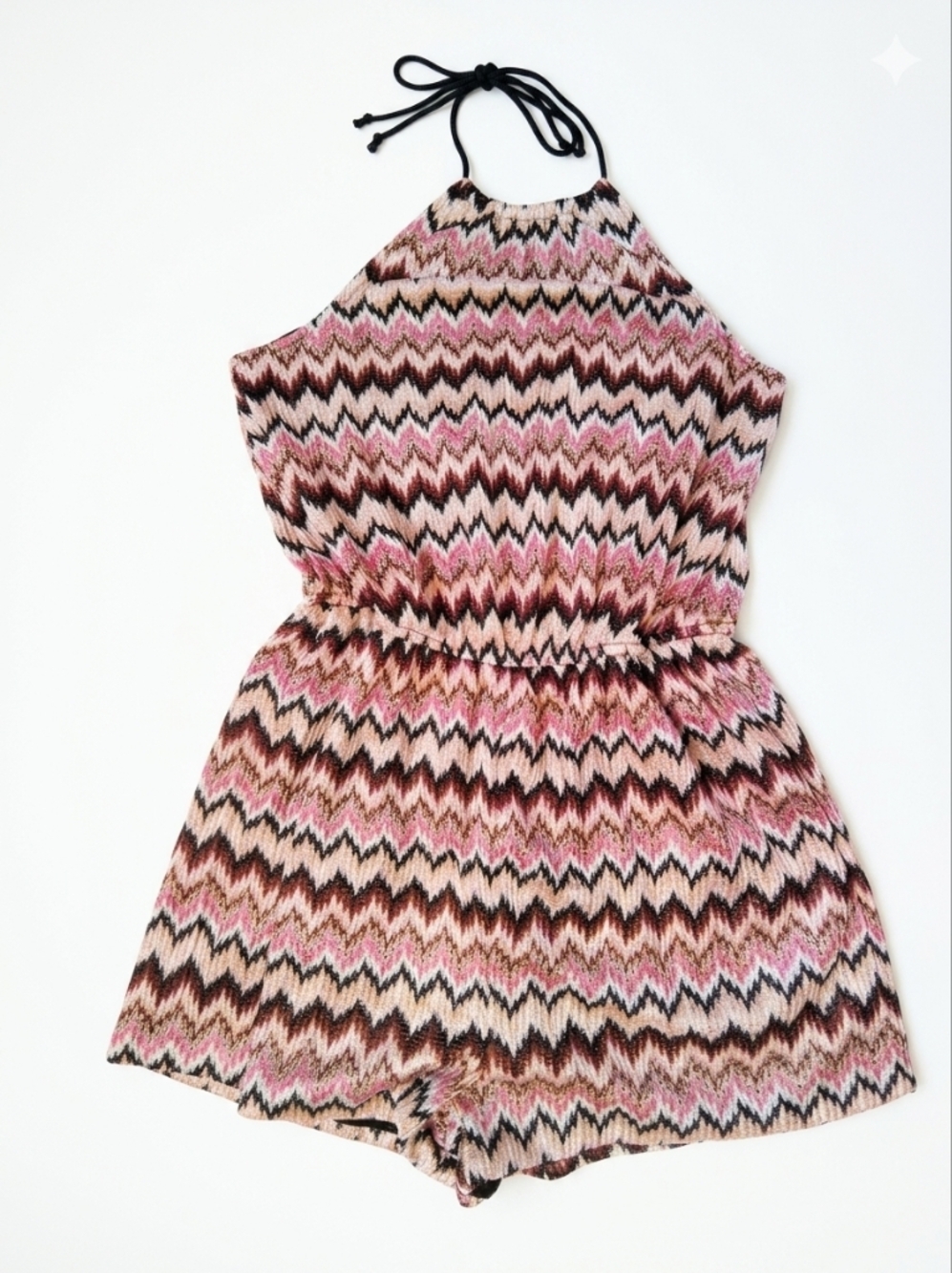 Steve Madden Pink Brown Chevron Knit Romper Large Fits Like Medium Nwot